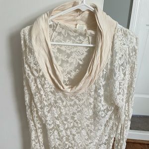 Anthropologie Lilka Cowl Neck Lace Cream Tunic